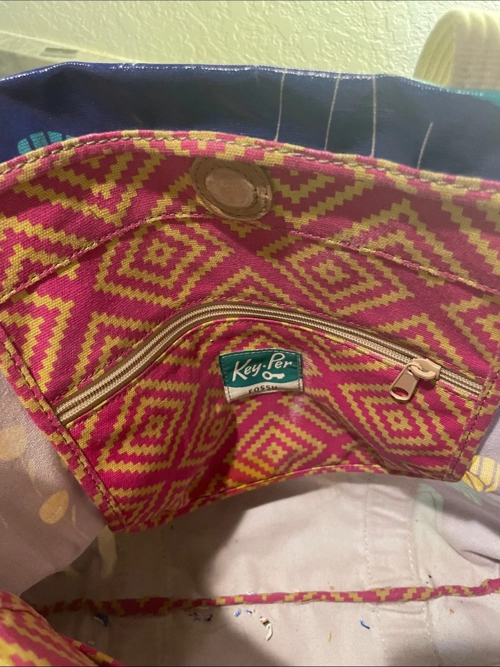 Fossil Blue Multicolor Elephant Print Tote